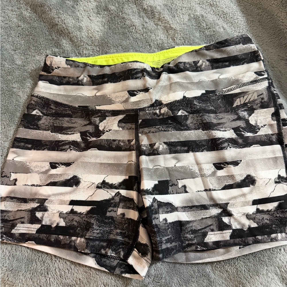 Avia Black, White and Neon Yellow Striped Performance Shorts